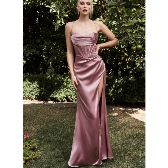 Black Corset Cowl Satin Dress - Picture 3 of 6